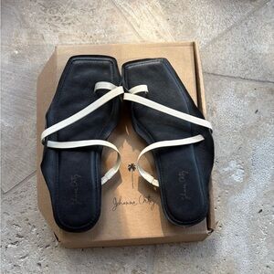 Johanna Ortiz Black Sandals with Cream Straps